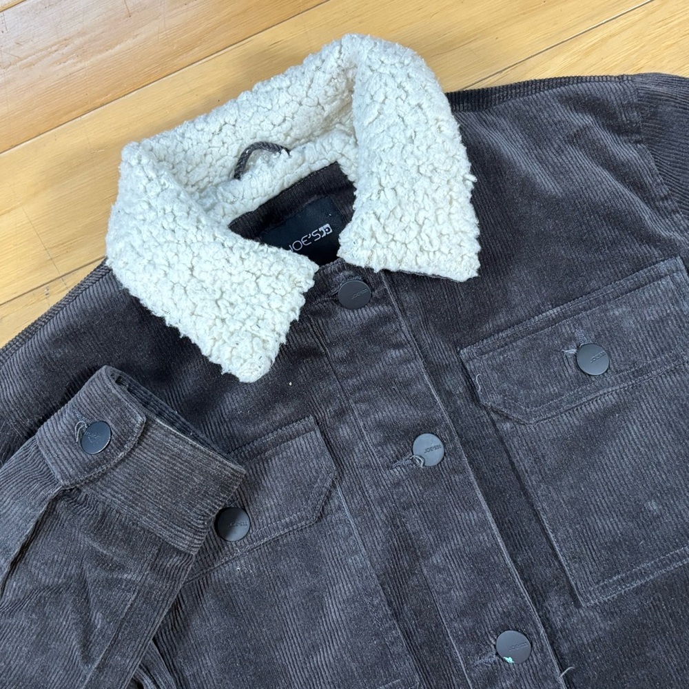 Joes Jeans Astro Corduroy Trucker Jacket Kids Sz M (10/12) Black Sherpa Lined